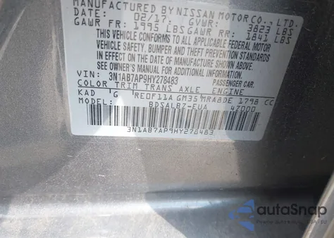 2017 Nissan Sentra S from USA, damaged, VIN 3N1AB7AP9HY278483